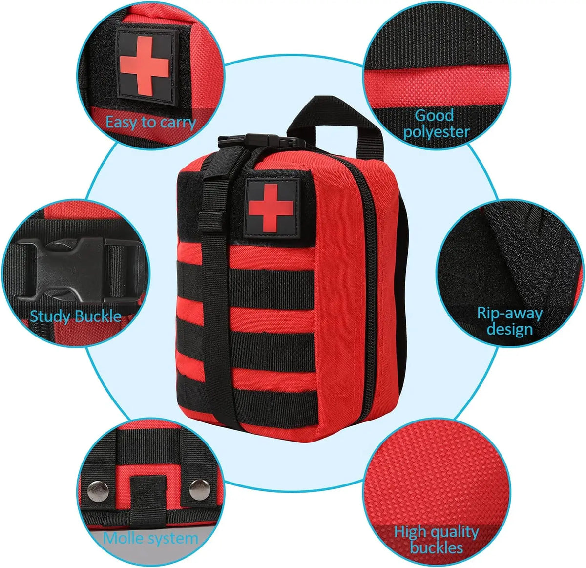 1pc MOLLE EMT Rip-Away Pouch, Compact First Aid Bag, Belt Utility Pouch for Outdoor Camping Hiking (Only Bag)