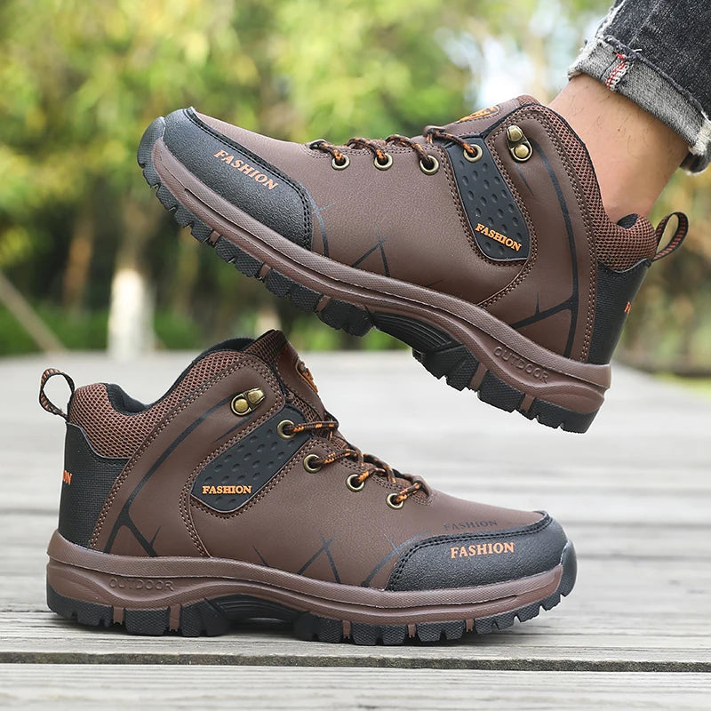 Hot Selling! Fashion Outdoor Boots Men Brown Leather Hiking Shoes Ankle Support Thick Sole Camping Hiking Adventure Design 2025
