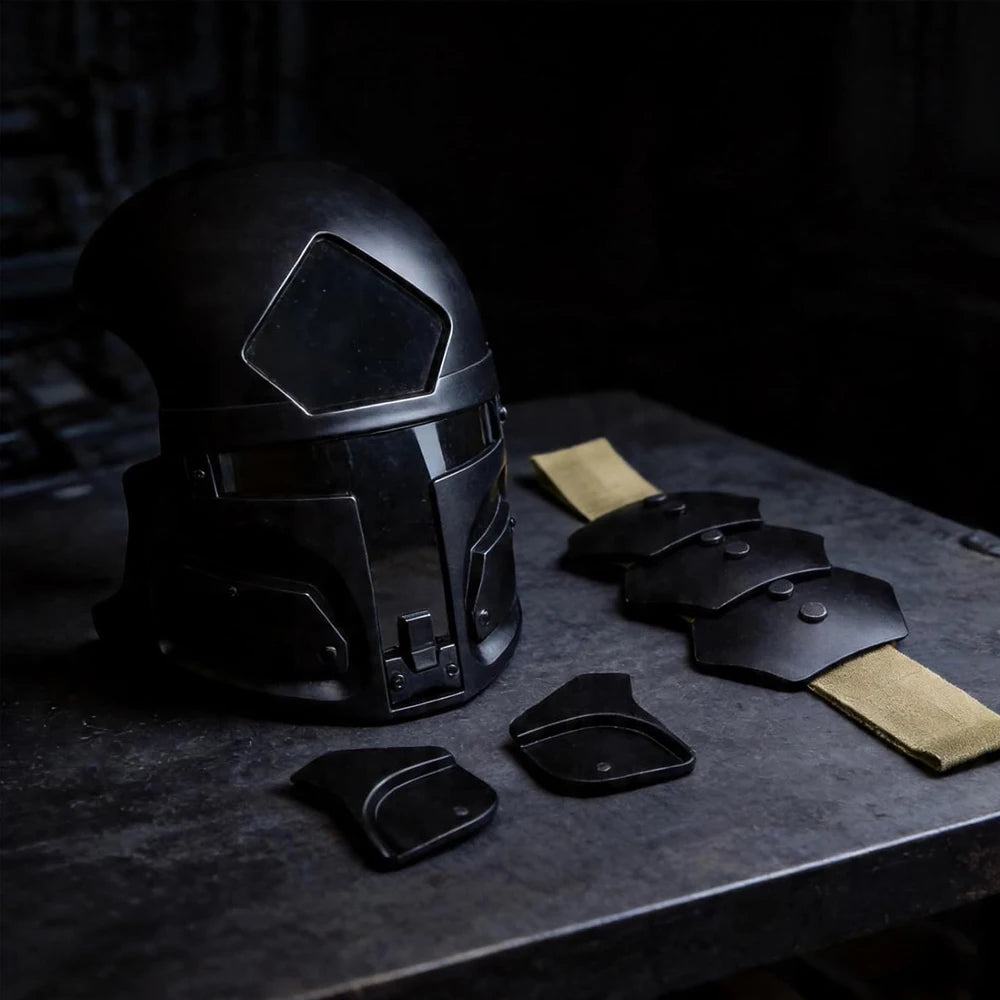 6-in-1 Galactic Bounty Hunter Helmet with Earphone Signal Light Fast Tactical Helmet Futuristic Mask Sci-Fi Cosplay Airsoft Set
