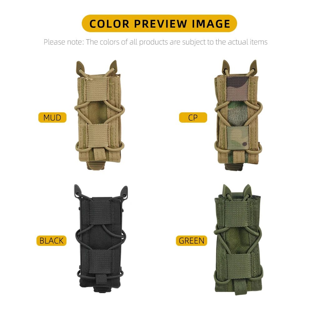 BOOIU Tactical Pistol Magazine Pouch 9mm Molle Single Mag Holster Flashlight Torch Holder Outdoor Hunting EDC Knife Waist Bag