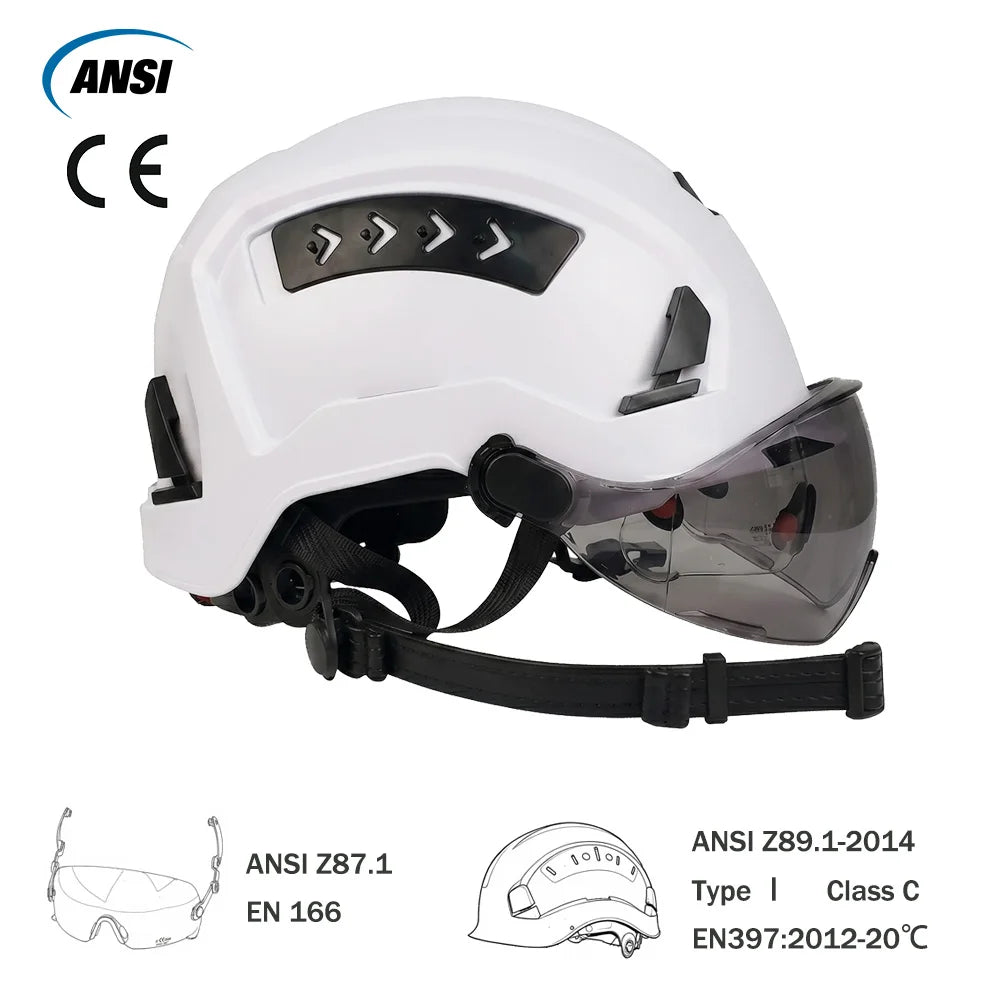 CE ANSI Safety Helmet Double Goggles Sliding Vented ABS Hard Hat Construction Site Work Cap for Industrial Engineering Gear