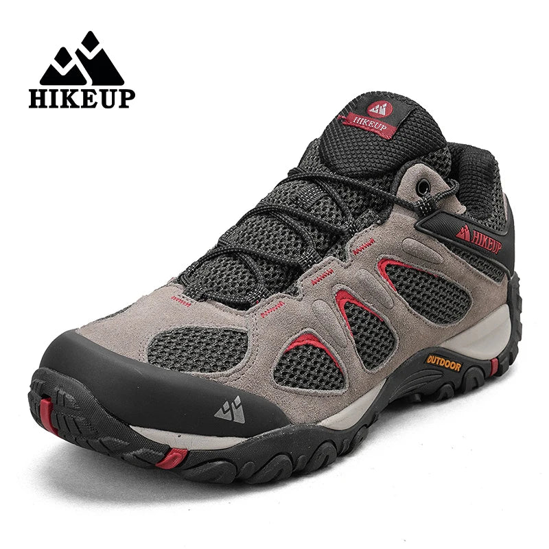 HIKEUP New Arrival Leather Hiking Shoes Wear-resistant Outdoor Sport Men Shoes Lace-Up Mens Climbing Trekking Hunting Sneakers