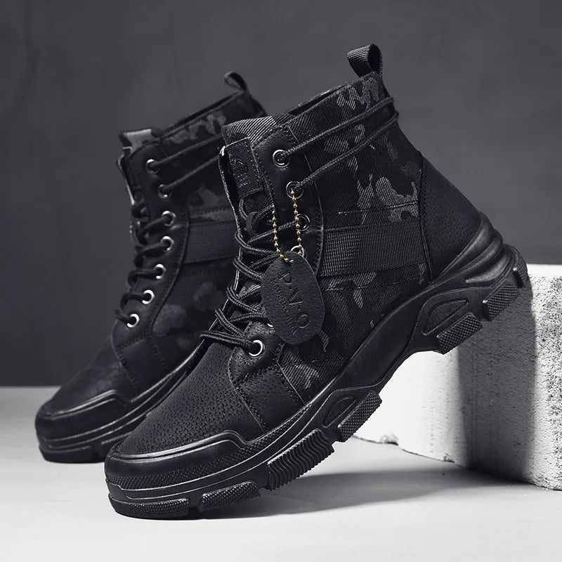 High-top Men's Versatile and Comfortable Hiking Boots, Outdoor Fashion Trendy Thick-soled Casual Sports Shoes
