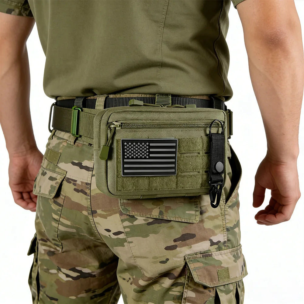 Outdoor Hiking Bag Multifunctional Molle Tactical Waist Bag, Sports Waist Pack, Nylon Portable Waist Bag with Emblem and Fixed Buckle for Hunting, Camping, Cycling