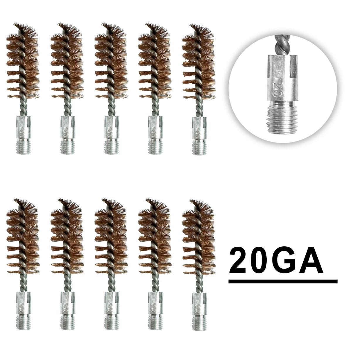 10 Pack Bronze Bore Brush 12GA .17Cal .22Cal 9mm Cleaning Brush for Pistol Rifle Cleaning Kit Thread 5-40 8-32 5/16-27