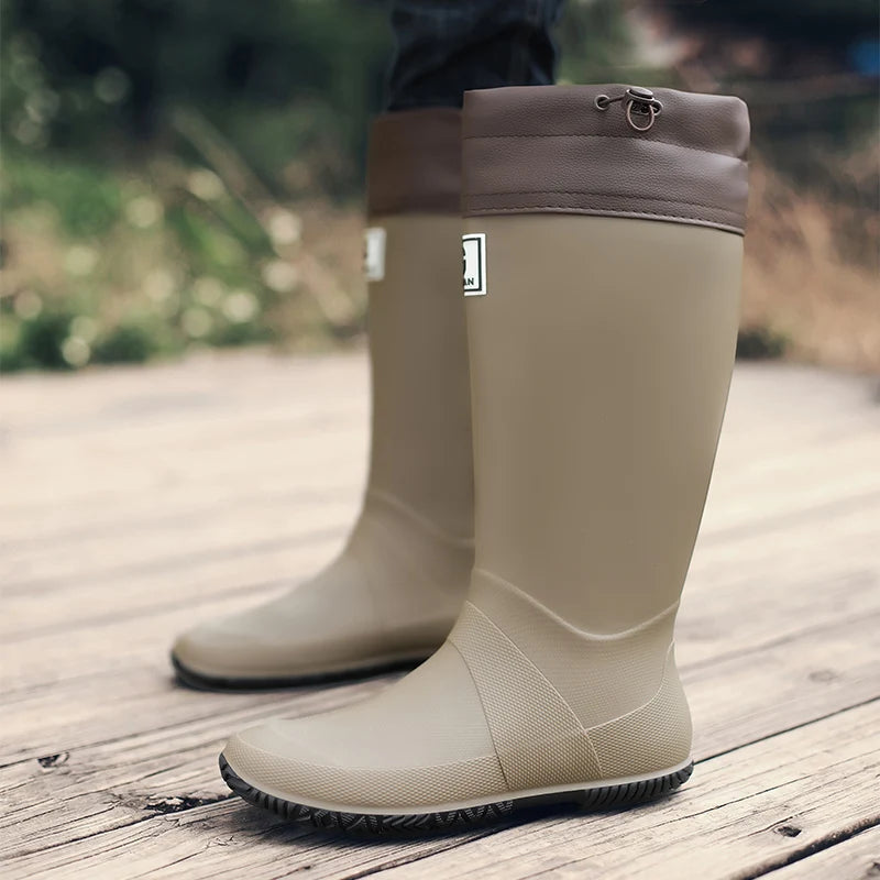Rain Boots for Men, Fashionable High-Top Rain Boots for Outer Wear, Long-Tube Waterproof and Non-Slip Couple Style Outdoor Fishing Boots