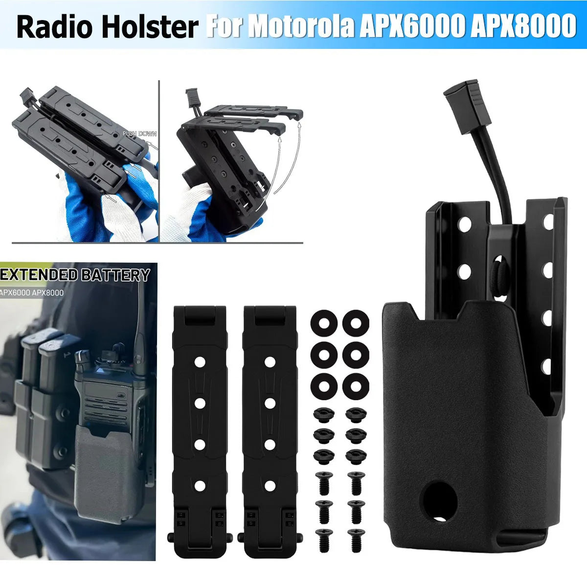 Tactical Radio Holster for Motorola APX 6000-8000 Series Radio Carry Holder Case Pouch with Molle Clips Attaches Vest Belt Packs