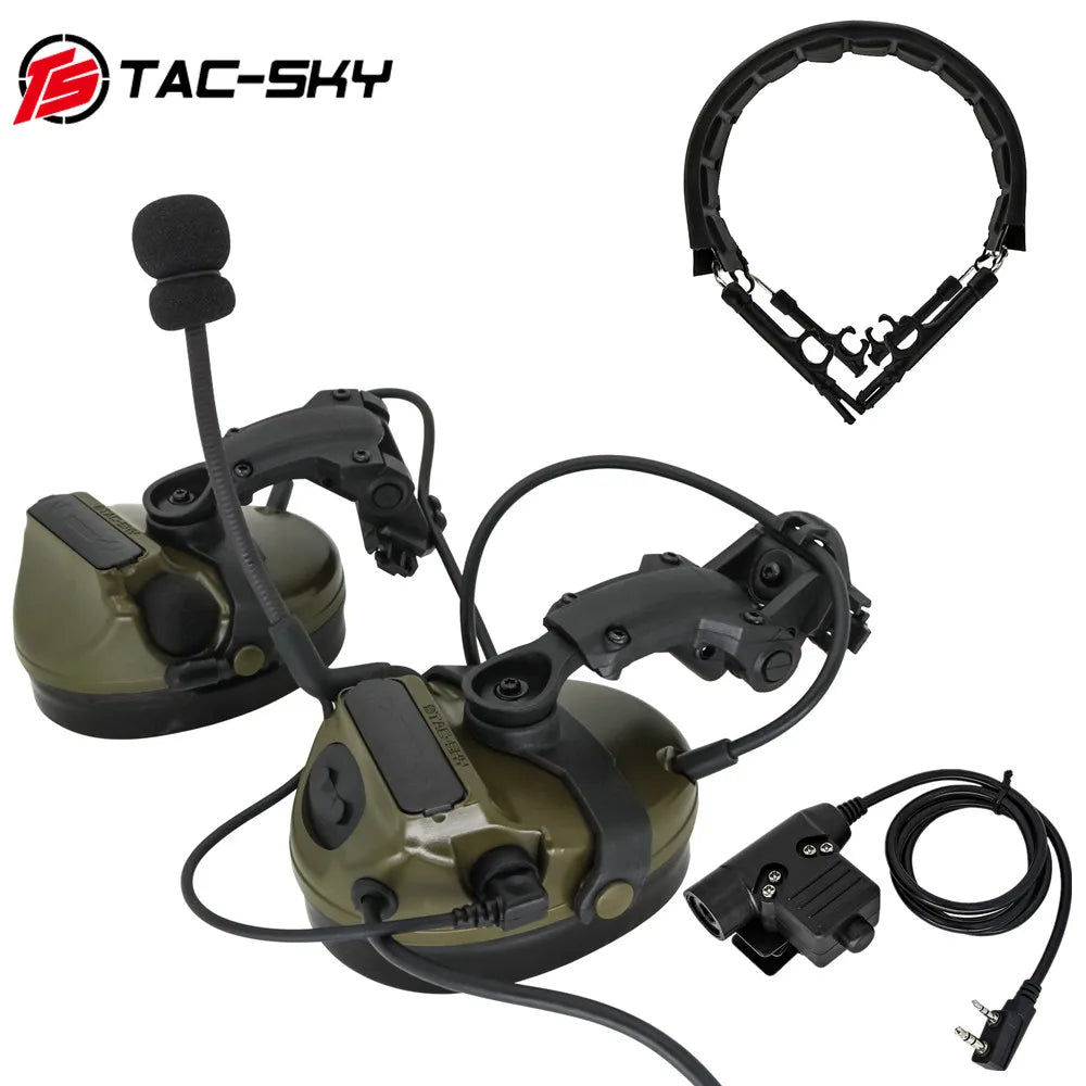 TS TAC-SKY Tactical Headset Set With ARC Rail Adapter And Removable Headband For Hearing Protection Hunting Shooting