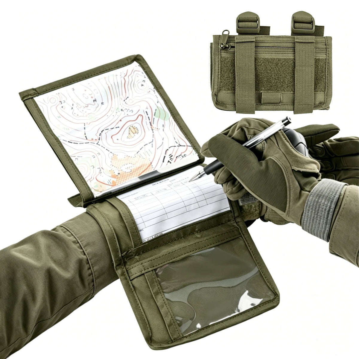Tactical Map Arm Sleeve Map Holder Wristband Adjustable Breathable Wrist Map Pouch Card with Zipper Pocket for Shooting Hunting