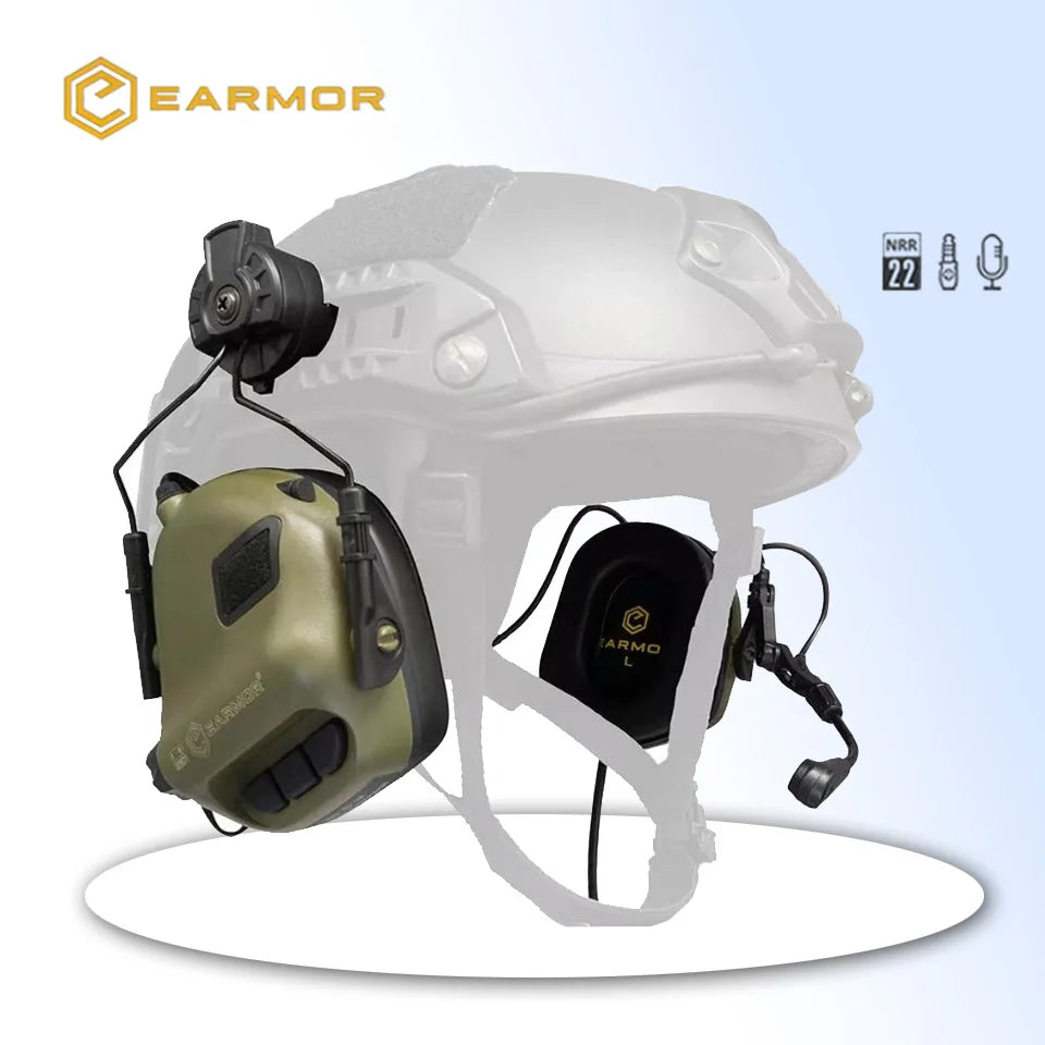 EARMOR Tactical Headset M32H MOD4 RAC Rail Adapter Set Noise Canceling Aviation Communication Softair Headphones-Black