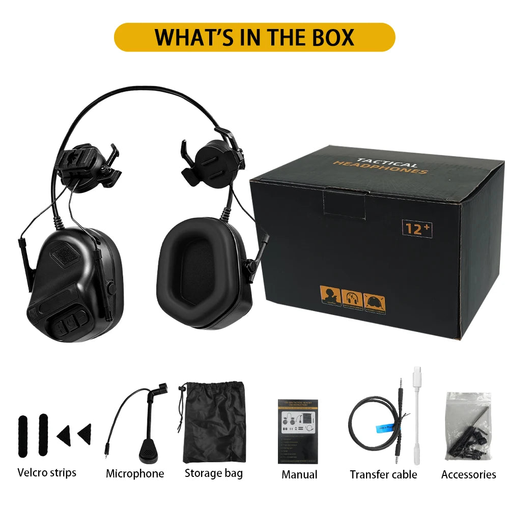 BOOIU Helmet Mounted Bluetooth Tactical Headset ABS Noise Reduction Earphone for Outdoor Sports Adventure Movie Prop