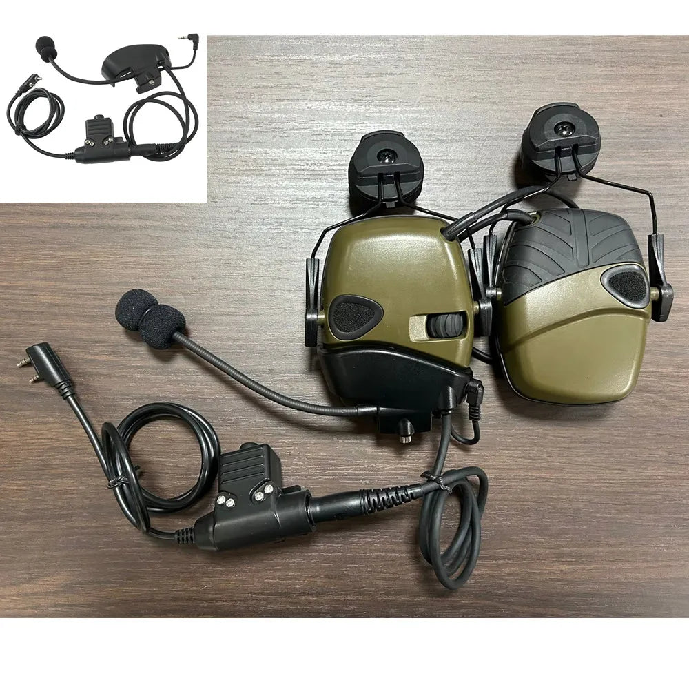 Electronic Shooting Headset Helmet Mounted Version Hunting Pickup and Noise Reduction Tactical Headset with External Mic Kit