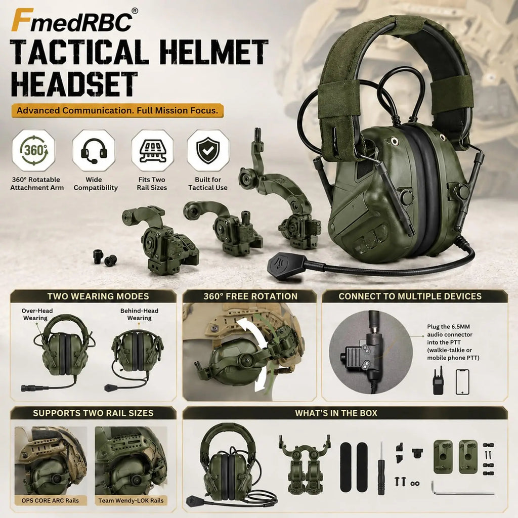 Tactical Airsoft Helmet Kit with Headset, Rail LED Light & Mesh Cover, Lightweight FAST Helmet for Paintball Wargame