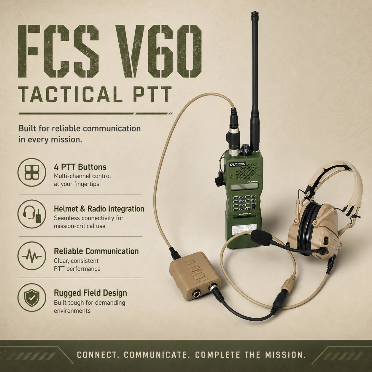 Tactical FCS V60 Dual Channel Transmitter Receiver Connector For AMP Headset Comtac3 HeadSet 6 PIN Adapter Cable KN6 To U174/U