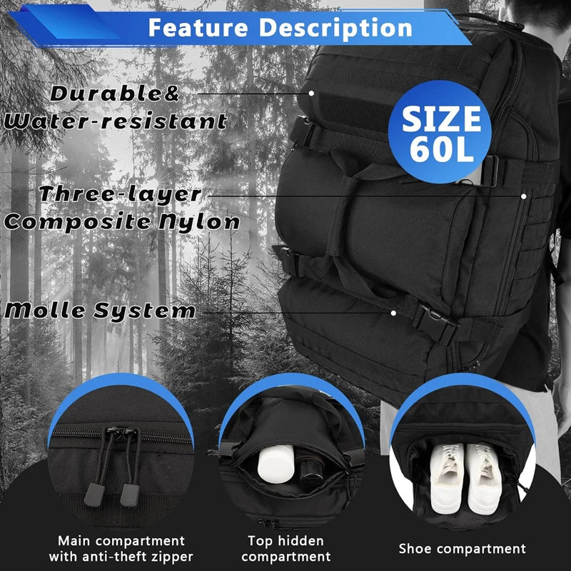 LQARMY 25 45 80L Waterproof Travel Bags Large Capacity Luggage Bags Men Duffel Bag Travel Tote Weekend Bag Duffel Bags