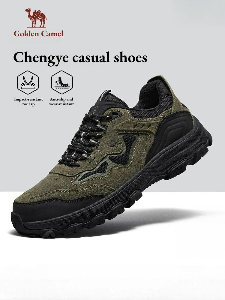 Golden Camel Men's Hiking Shoes Suede Leather Outdoor Shoes Non-slip Wear-resistant Trekking Walking Hunting Tactical Sneakers