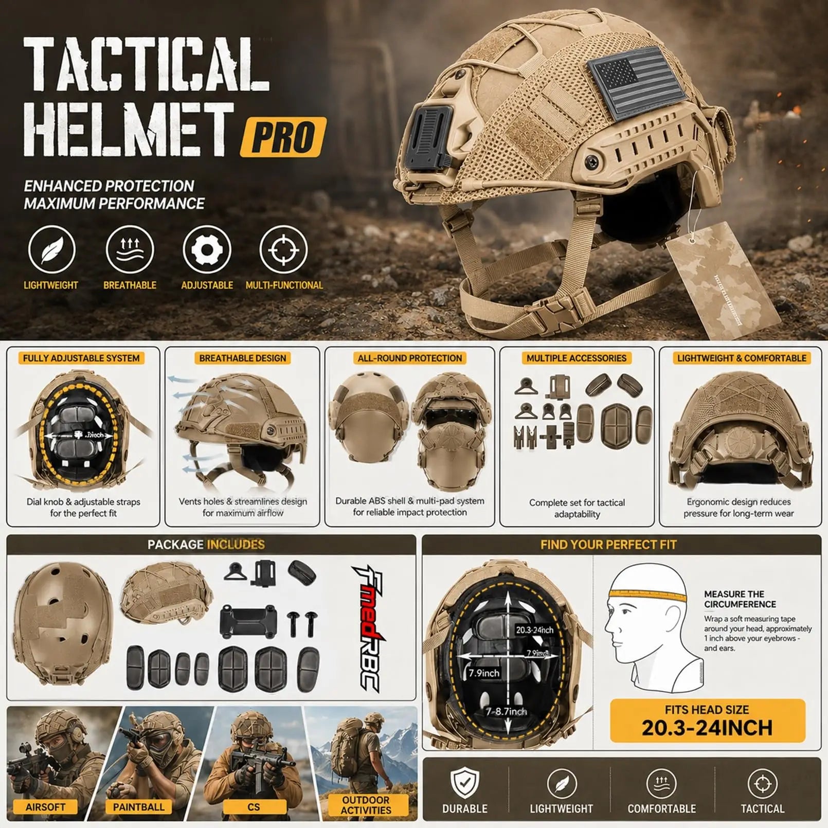Tactical Airsoft Helmet Kit with Quad NVG Model Red Green Light Cover Headset Strobe for Paintball CS Cosplay