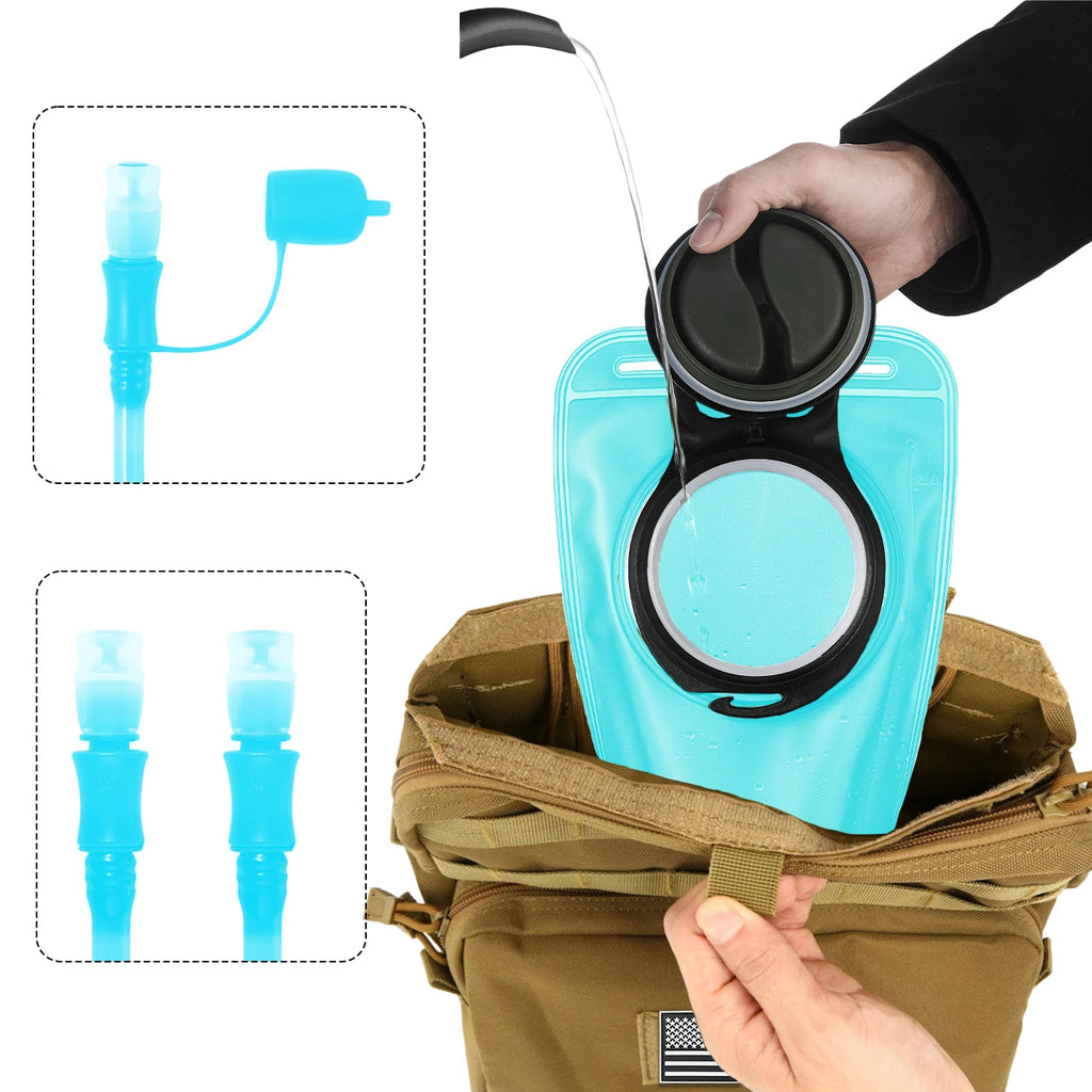 2L soft water bag with accessories backpack, designed to be attached to a MOLLE system vest for use in outdoor sports