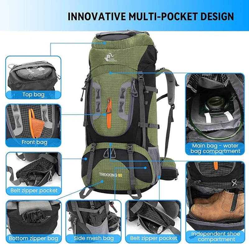 Outdoor Tactical Backpack Hiking Travel Camping Waterproof Mountaineering Molle Large Capacity Storage Bag 80L Climbing Rucksack