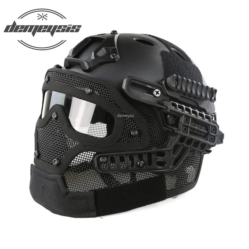 Full Covered Airsoft Helmet Camouflage Tactical Shooting Paintball Protection Helmet Adjustable Hunting Wargame Mask Helmets Set