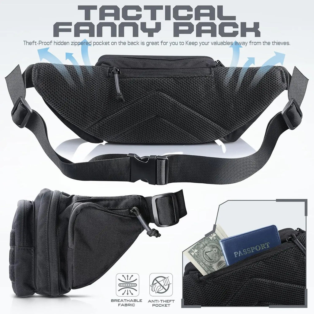 Tactical Fanny Pack Gun Holster Concealed Carry Pistol Waist Bag Molle EDC Pouch for Running Hiking Cycling Camping Outdoor Bag