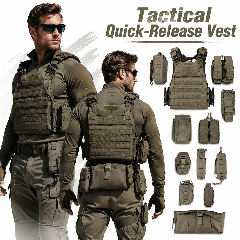 Tactical Compact Quick-Release Vest with MOLLE System Pouch Set   Complete Combat Gear for Airsoft CS Wargames Hunting Training