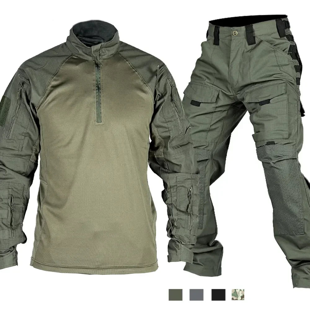 Tactical Suit Men Hunting Training Shirt Pants 2 Piece Sets Outdoor Hiking Camouflage Quick-dry Ripstop Outdoor Sport Uniform