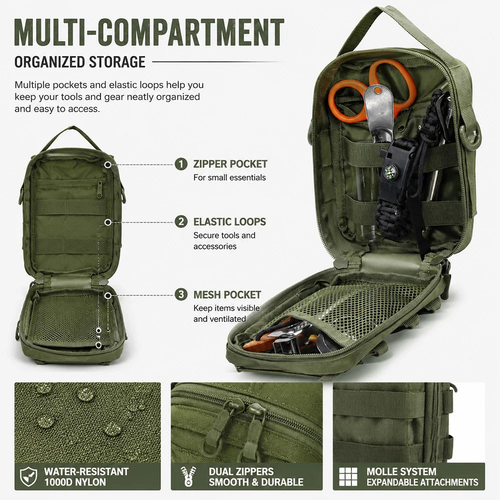 Tactical Molle Pouch with Shoulder Strap, Outdoors Lightweight Portable Phone Pouch, Utility Compact EDC Pouches Bag for Hiking