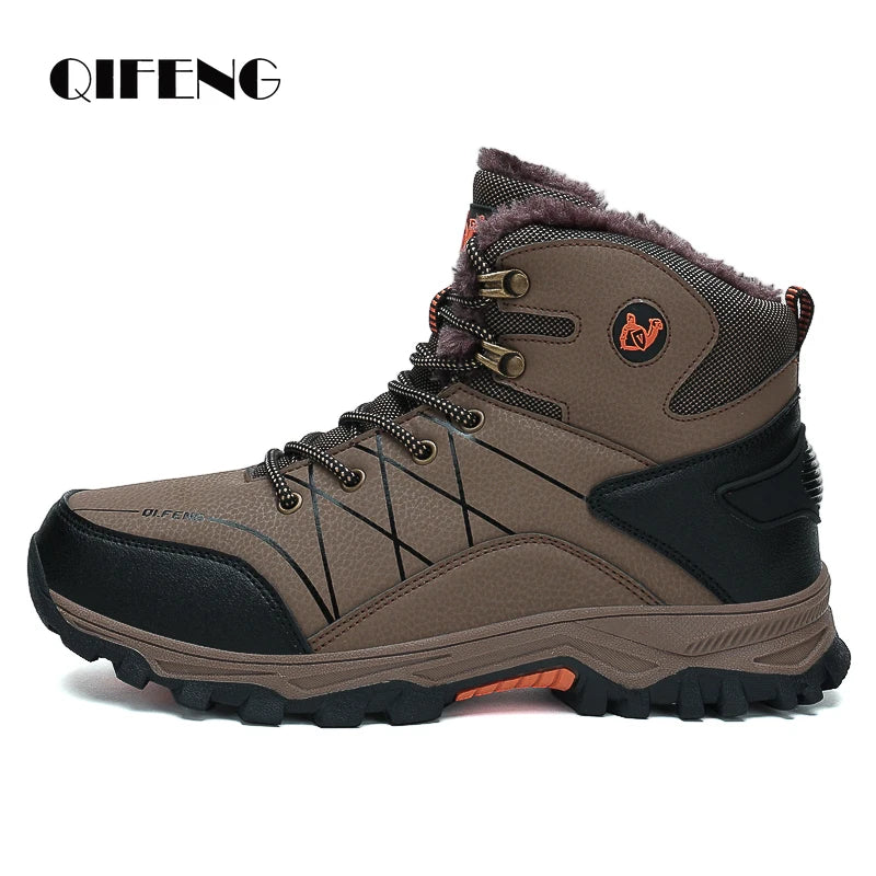 Large Size High-Top Boots Men Outdoor Warm Fur Snow Boots Black Leather Casual Ankle Boot Autumn Fall Winter Tactical Sneakers