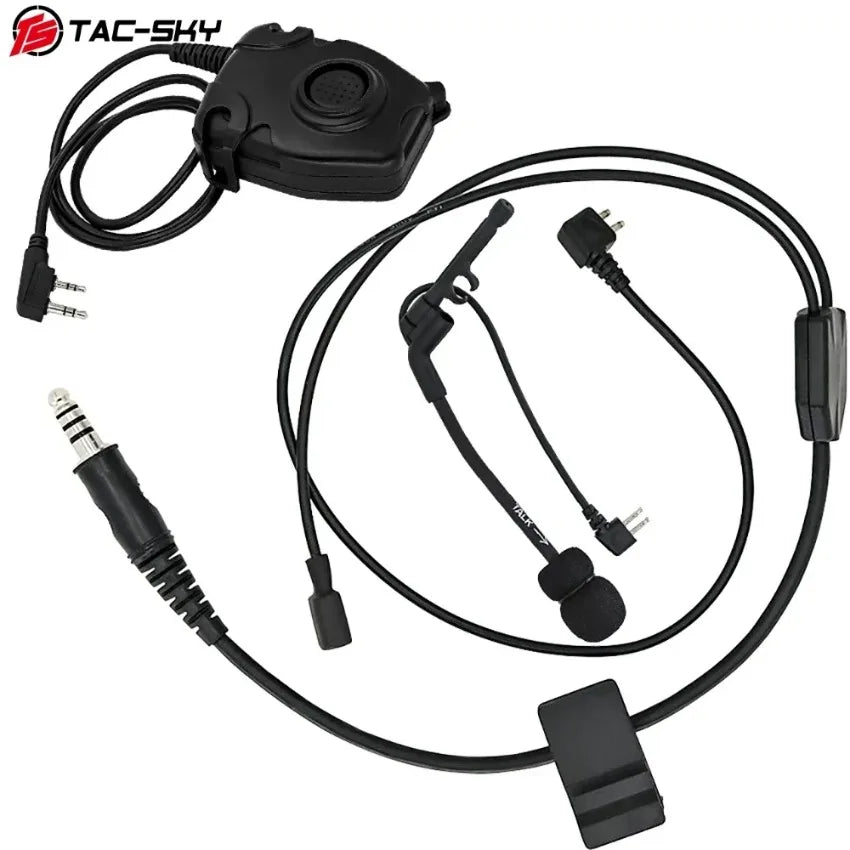 TAC-SKY Y-line kit, compatible with U94 PTT or PELTO PTT and Comta headset microphones for COMTAC outdoor hunting headsets
