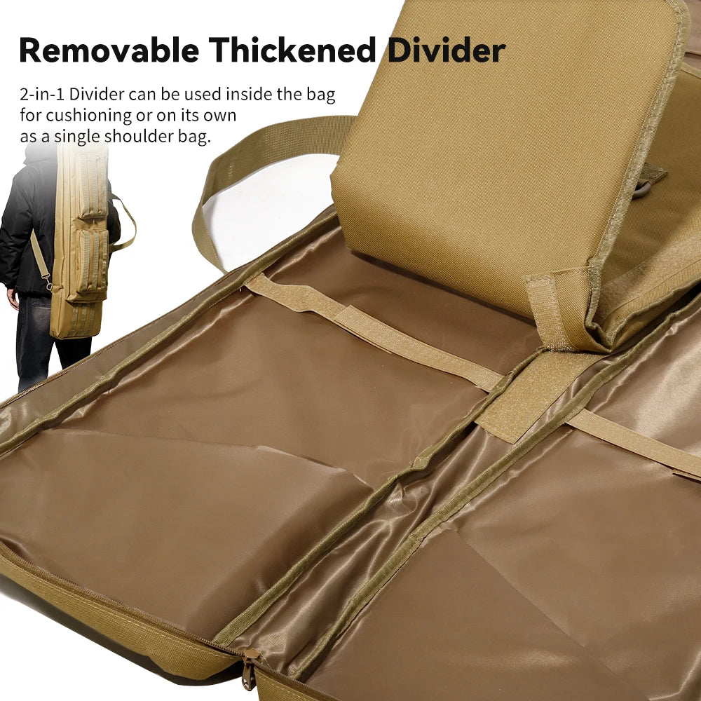 Double Rifle Case with Removable Thickened Storage Divider Gun Bag Shooting Carry Shoulder Bags for Hunting Long Soft Backpack