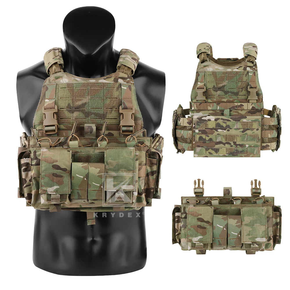 KRYDEX Tactical MOLLE Men SCARAB Plate Carrier Heavy Duty Modular Vest With MF IV Placard Mag Pouch For Airsoft Paintball