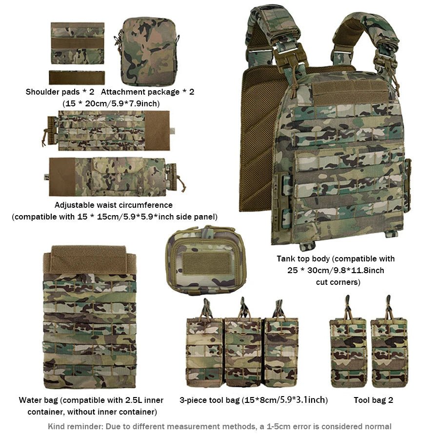 Outdoor Hunting Vest Multi Specification Tool Kit+Water Bag Storage+Magic Sticky Area MOLLE System Modular Expansion