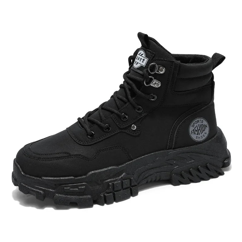 Men Boots Cotton Boot Autumn PU Splicing British High Top Retro Thick Sole Lace Up Comfort Anti Slip Sport Mountaineering Boot
