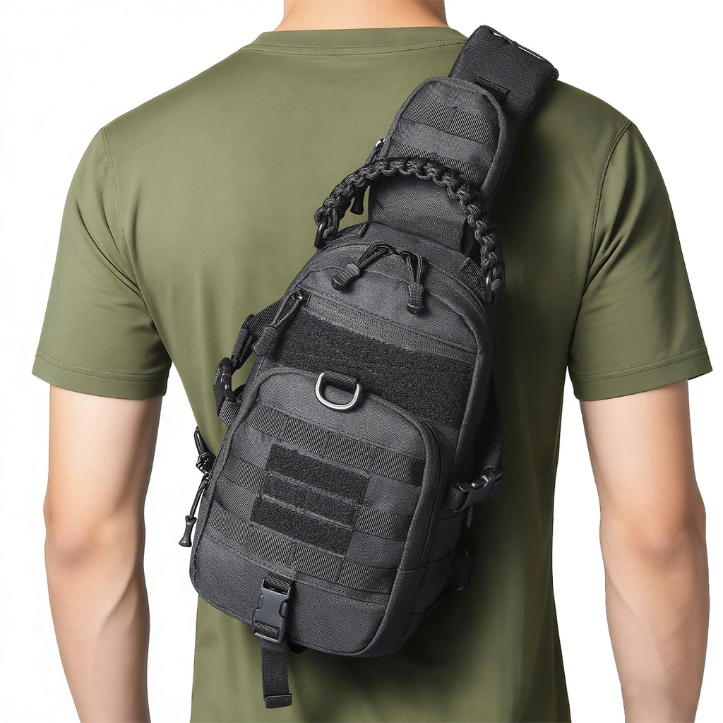 Outdoor sports multifunctional chest bag and crossbody bag with MOLLE webbing system layered design for easy access