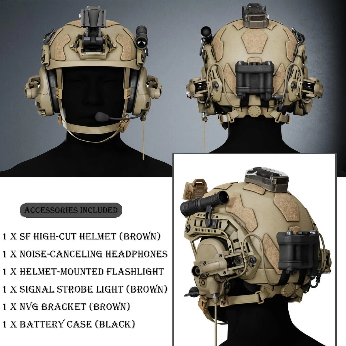 AQzxdc Tactical Helmet with Adjustable Headset Flashlight L4G24 NVG Mount for CS Airsoft Shooting Cosplay Military Tactics Gear