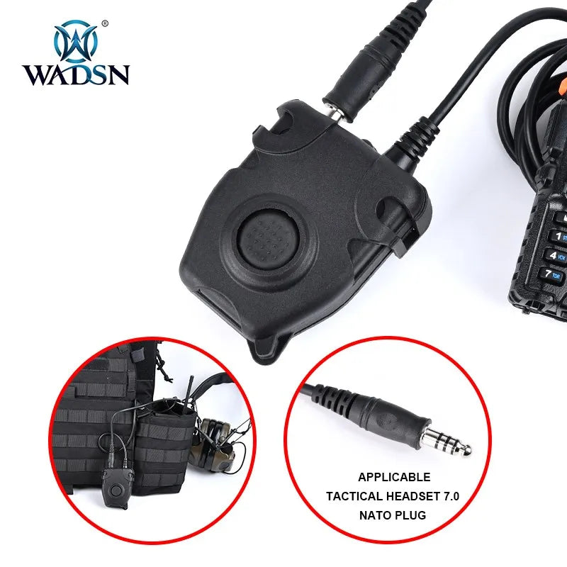 WADSN Tactical PTT Push-Talk Button C2 Headset CII III Headphone With Motorola Kenwood Icom Midland Plug fit for Baofeng Radio
