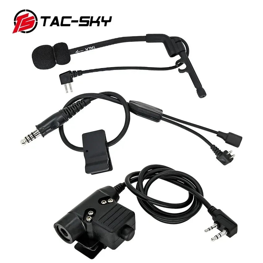 TAC-SKY Y-line kit, compatible with U94 PTT or PELTO PTT and Comta headset microphones for COMTAC outdoor hunting headsets