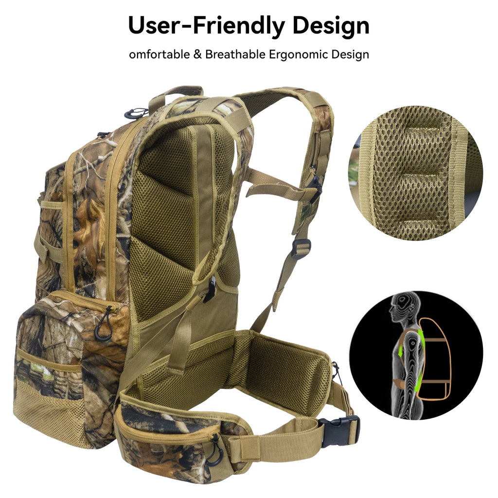 WESTTUNE Hunting Backpack Outdoor Hunting Pack with Rifle Holder Waterproof Camping Strategic Backpack for Bow Gun Carry System