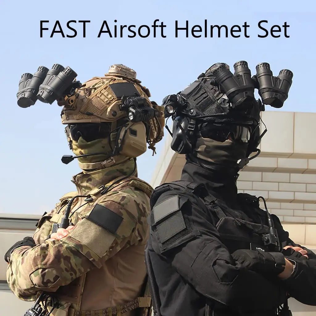 Tactical Airsoft Helmet Set with Telescope Model Headphones Signal Light Flashlight Shooting Range Cosplay Equip for Hunting