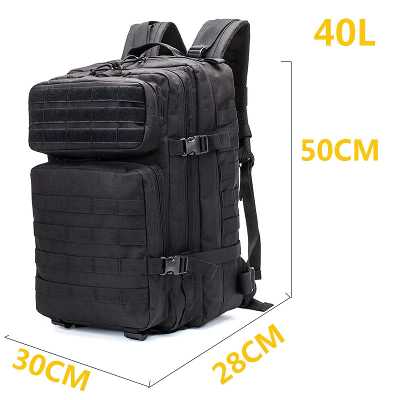 40L Waterproof Nylon Tactical Backpack with Molle System for Camping Hunting Fishing Travel Sports And Hiking