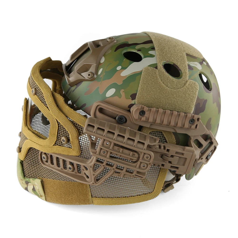 Tactical Helmet Steel Mesh Mask Integrated Paintball Wargame Full Protection Airsoft Helmet Outdoor Hunting Riding Safety Gear