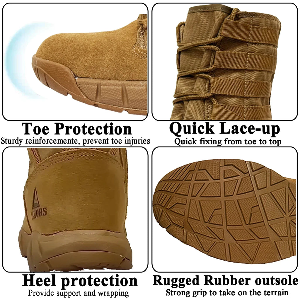 LAHORS® Lightweight Suede Leather Tactical Combat Boot Men Outdoor Hiking Desert Army Shoes Breathable Male Ankle Boots Man made