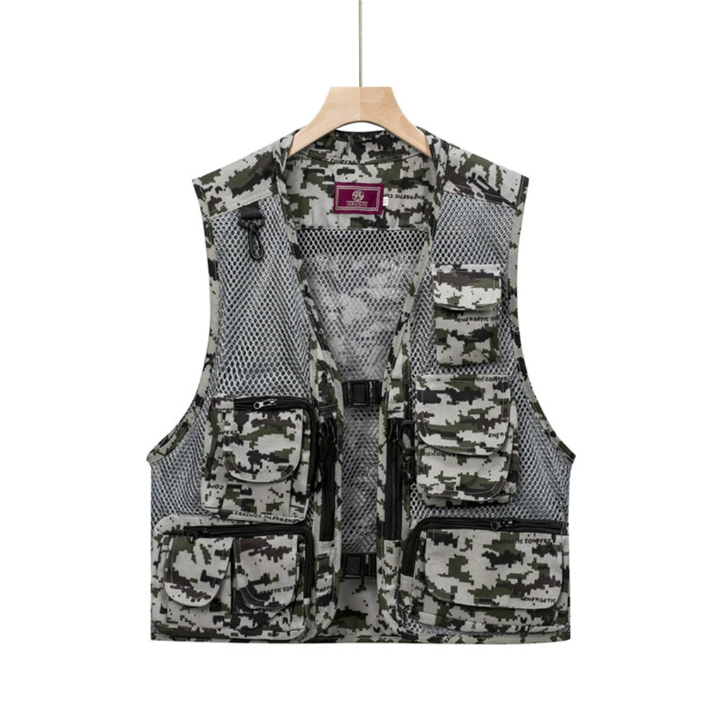Summer Men's Camouflage Hunting Vest Tank Top Multiple Pockets Mesh Breathable Sleeveless Jacket Outdoor Fishing Waistcoat