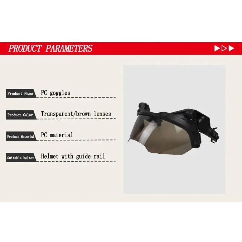 FAST Guide Tactical Helmet Goggles 90 degree Detachable FAST AF Helmet Guide Anti fog and Anti riot OP CS Protective Goggles