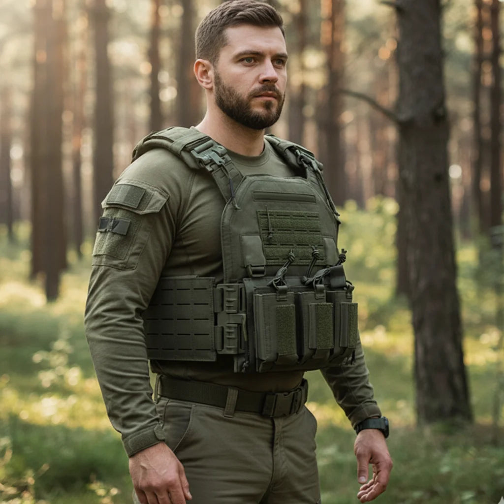 Tactical vest, quick disassembly twin-pack, lightweight laser-cut outdoor hunting-style black outdoor equipment vest, of high qu