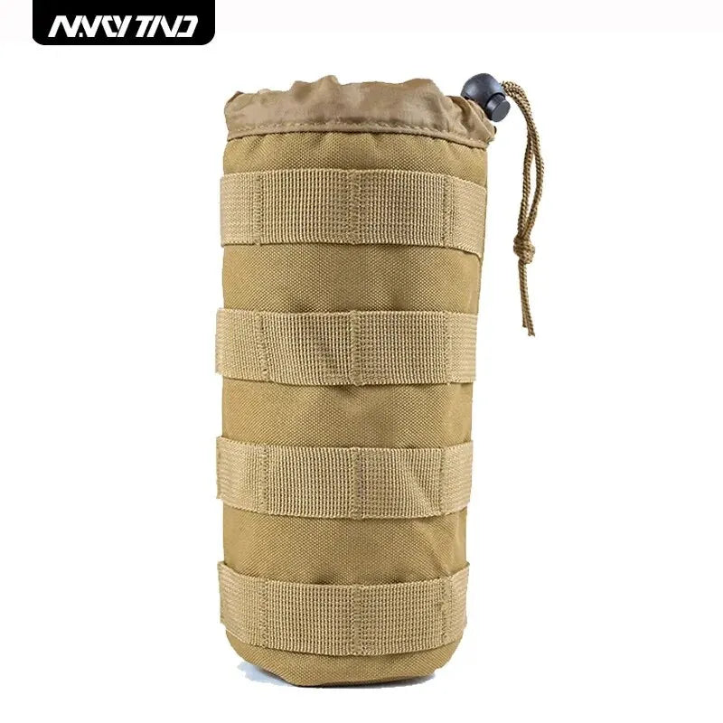 600D Tactical Small Water Bottle Bag Khaki Outdoor Hunting Bags with Multi-Function Adjustable Drawstring Molle External System
