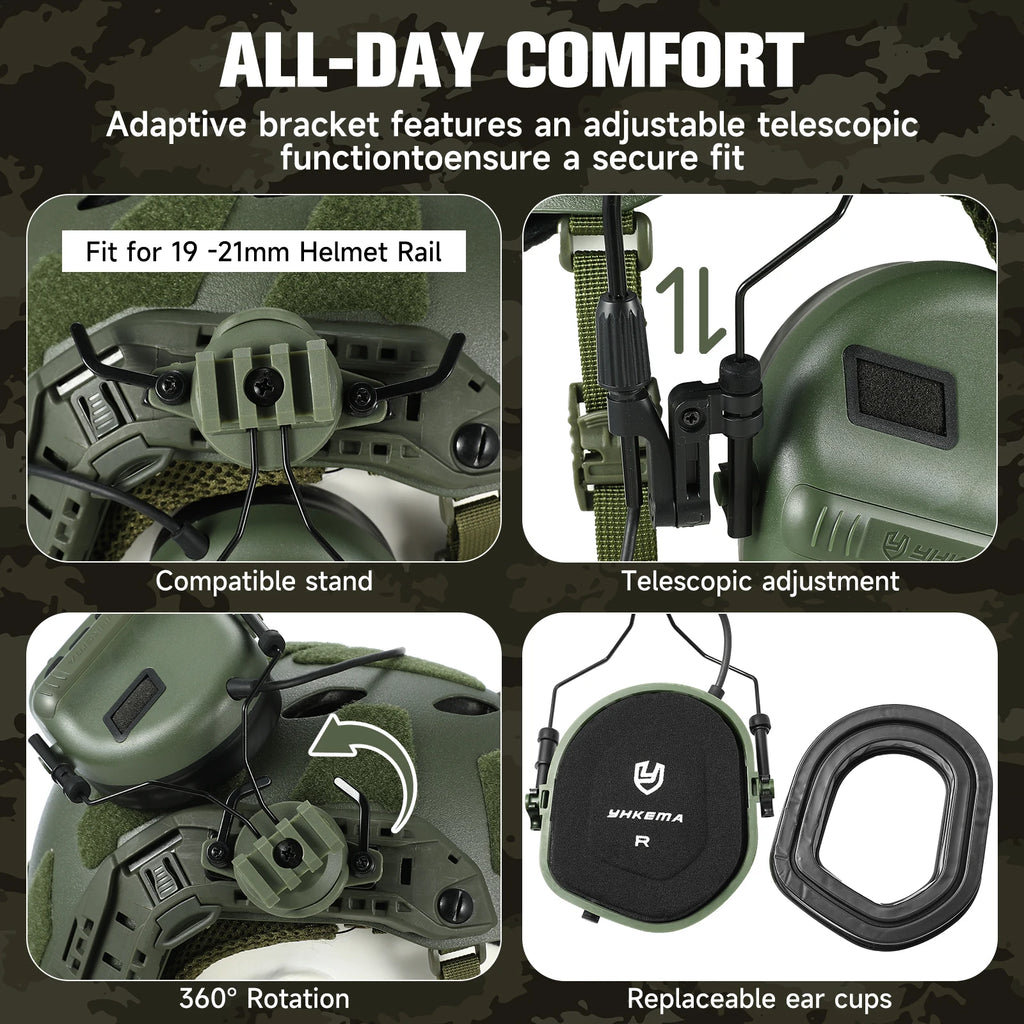 YHKEMA E80 Tactical Electronic Headset, Active Noise Reduction & Sound Amplification Shooting Earmuffs with Microphone