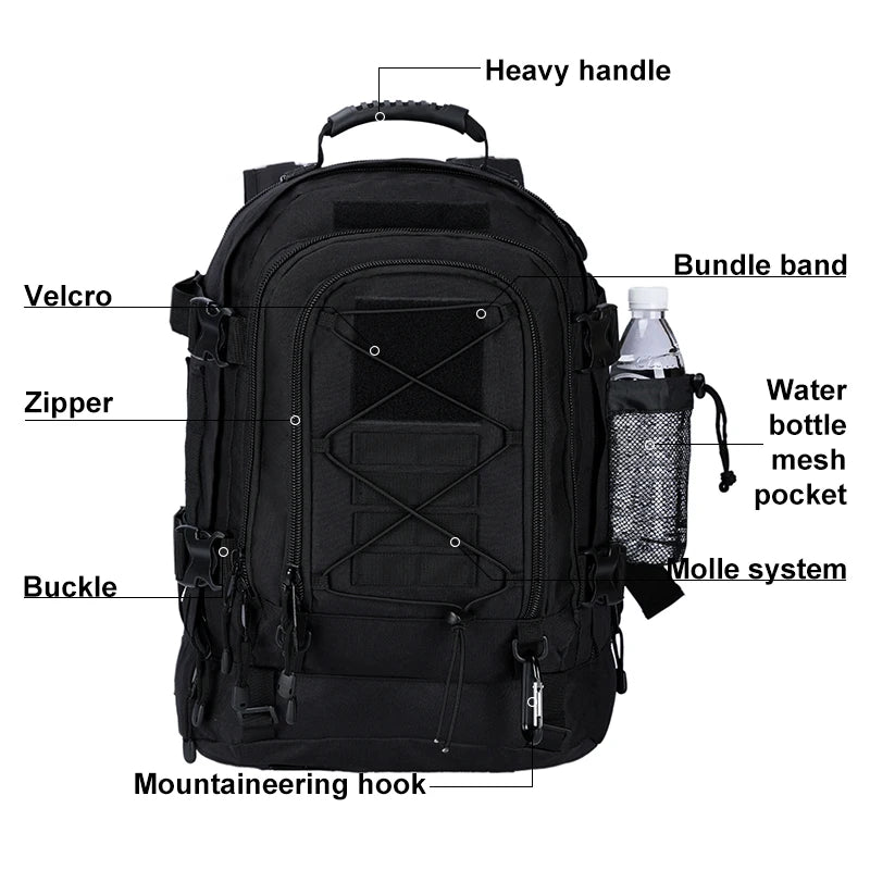 Large Capacity 60L Outdoor Tactical Military Tactics Backpack Travel Hiking Camping Fishing Tool Backpack for Men Women
