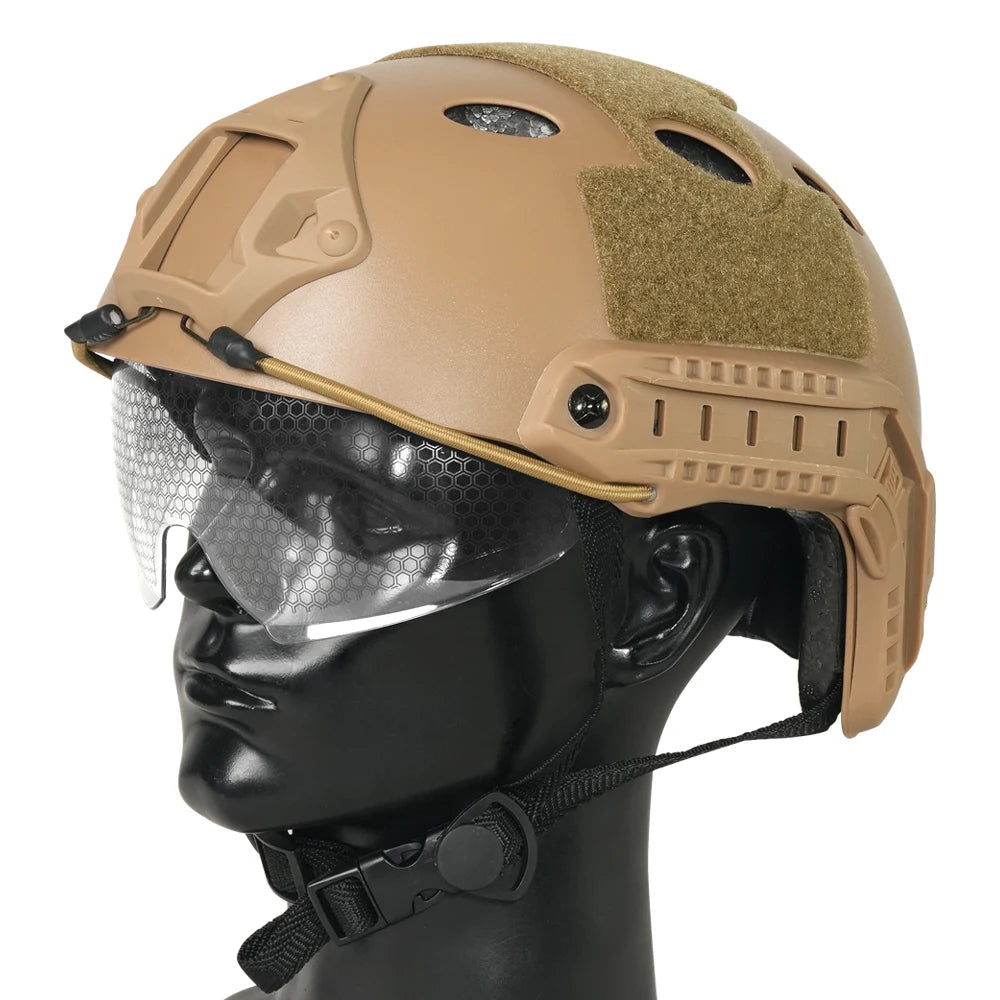 BOOIU Tactical Helmet Fast PJ Airsoft Helmet with Goggles ABS CS Riding Shooting Helmets Outdoor Sports Head Protection Gear